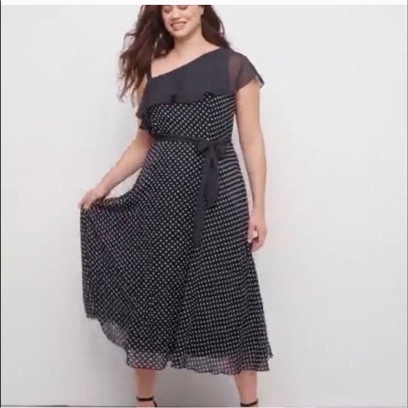 Lane Bryant Dresses & Skirts - Polka dot asymmetrical dress black and white dots